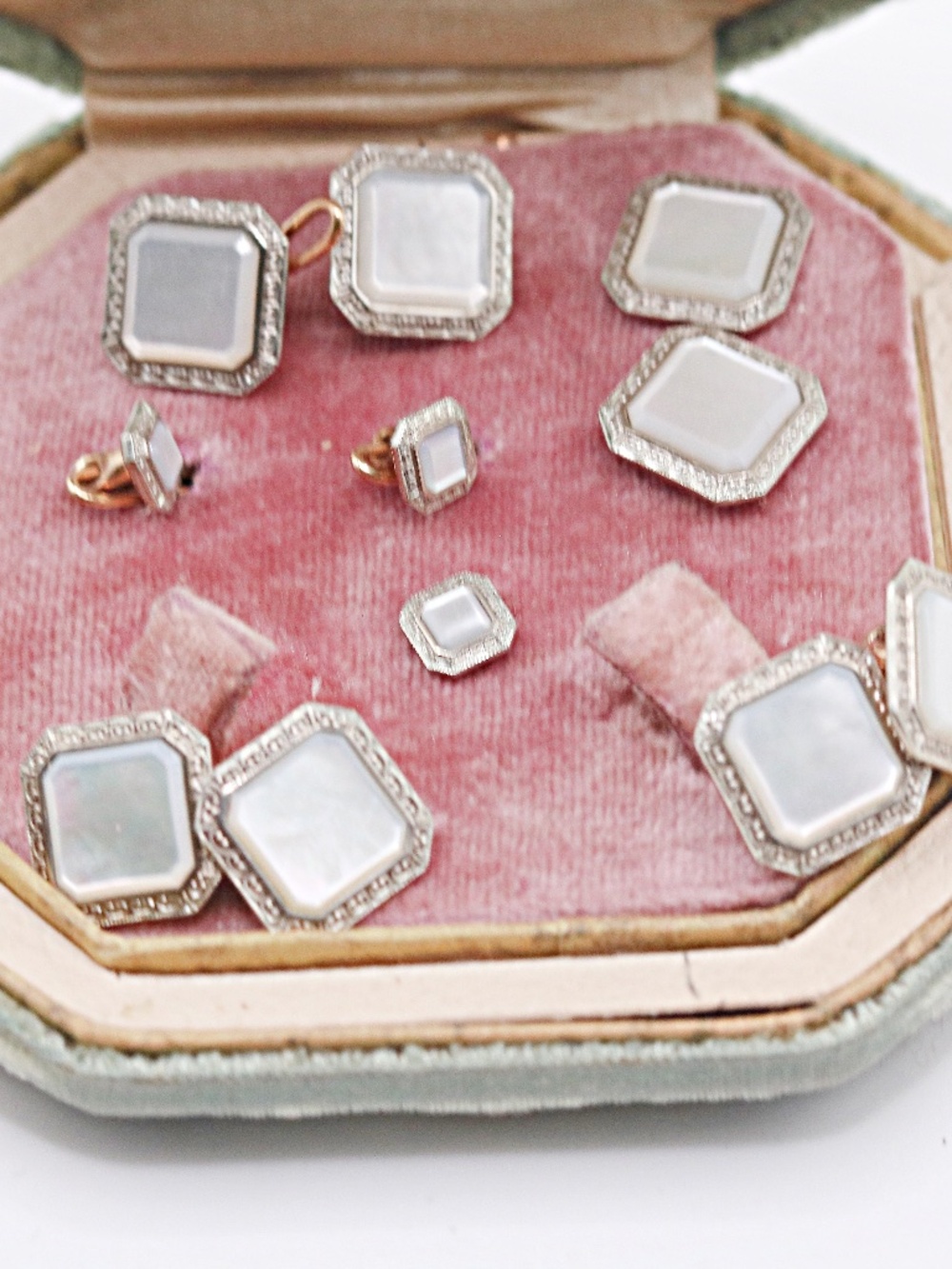 Antique Platinum Clad Gold Filled Tuxedo Stud Set with Cufflinks